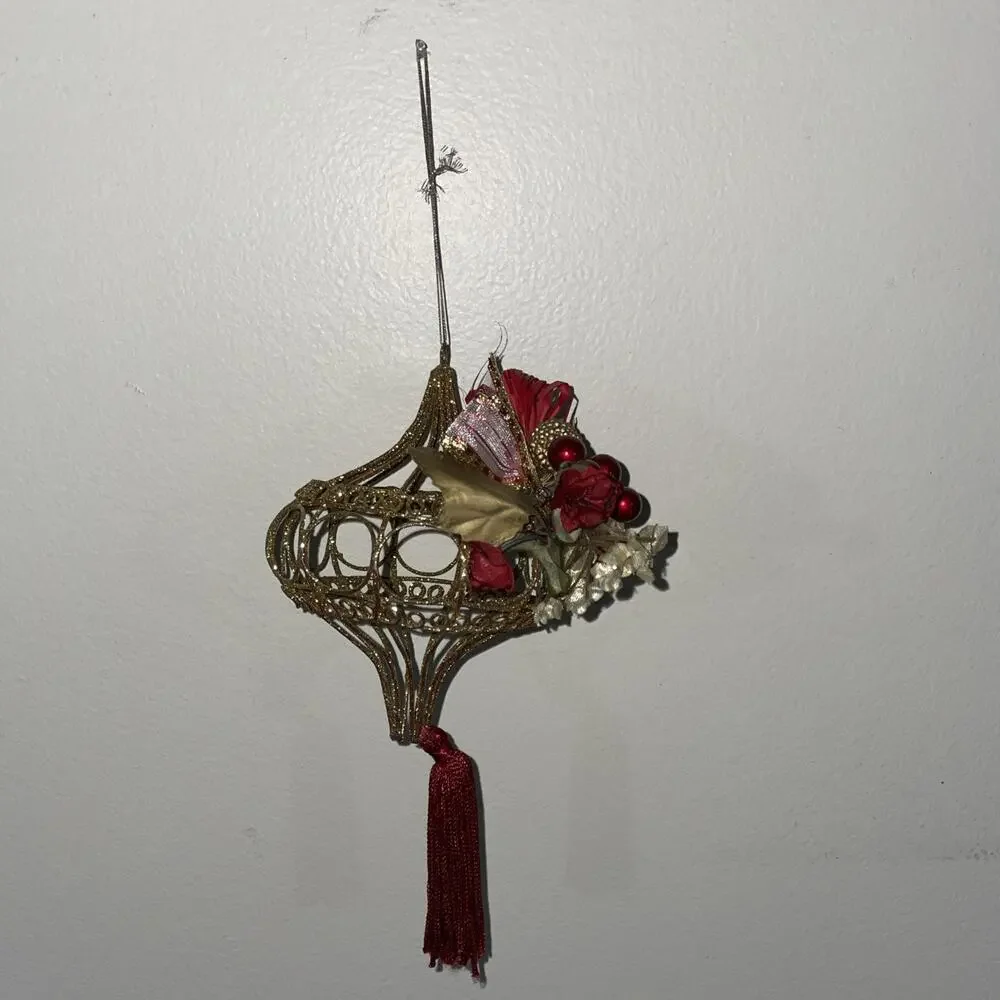 Vintage Gold And Red Christmas Ornament